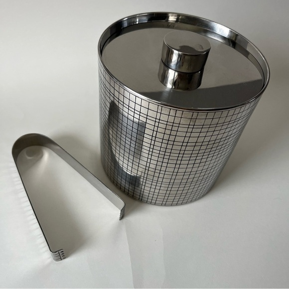 Pottery Barn Ice Bucket with Tongs and Lid ~Barware~Cocktails~Happy Hour~ 6.5” - Picture 1 of 9